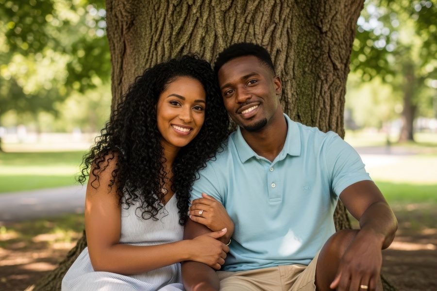 African American couple park — Marriage Bliss