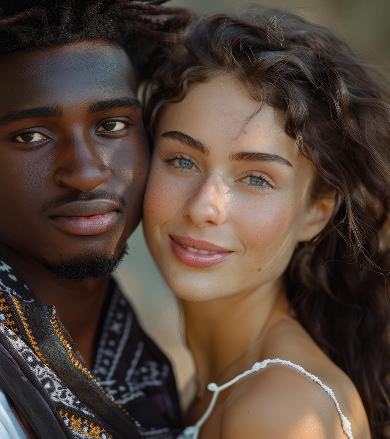 Interracial couple embracing — Marriage Month 2026